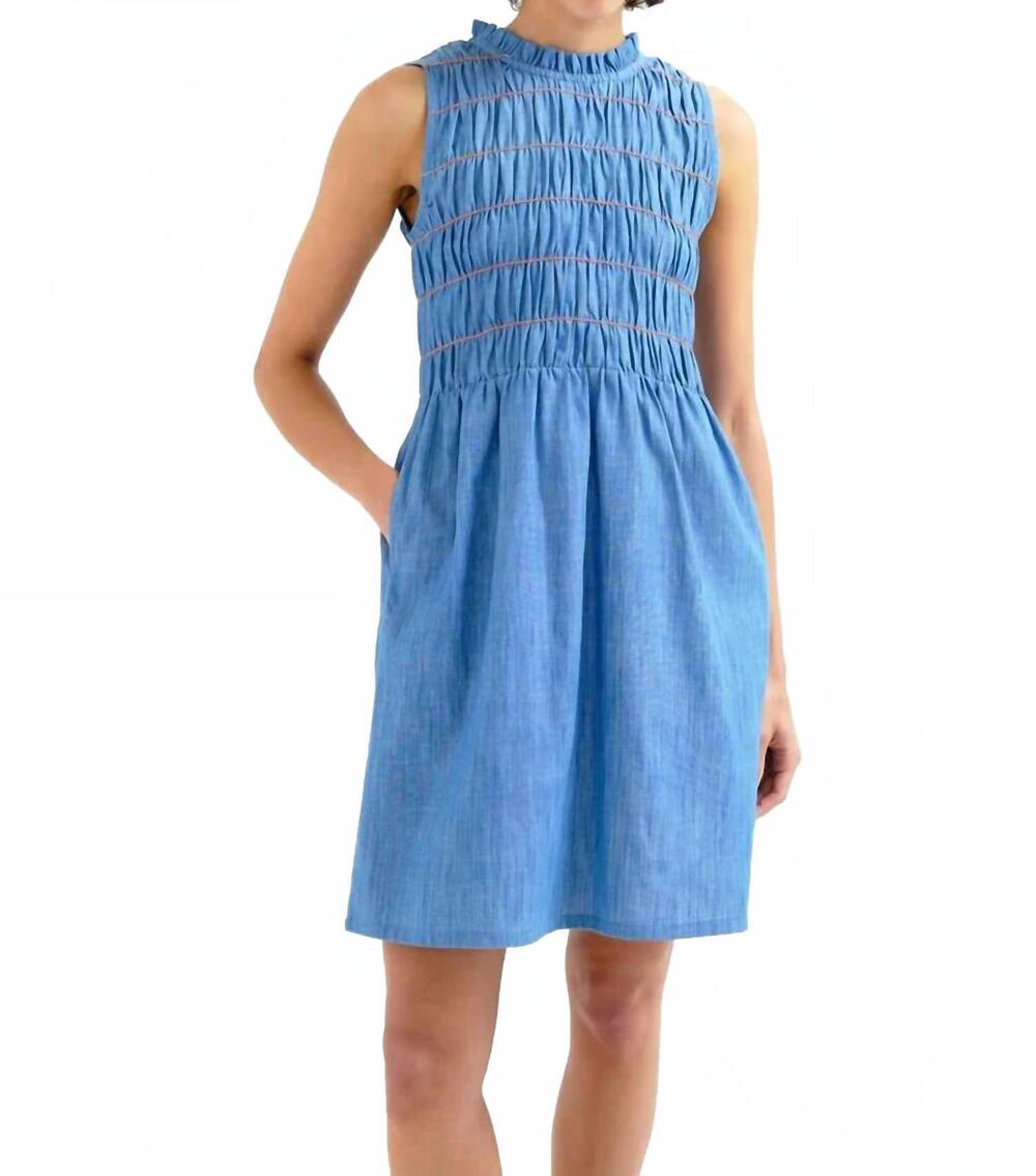 NEW COMPANIA FANTASTICA chambray mini dress in blue